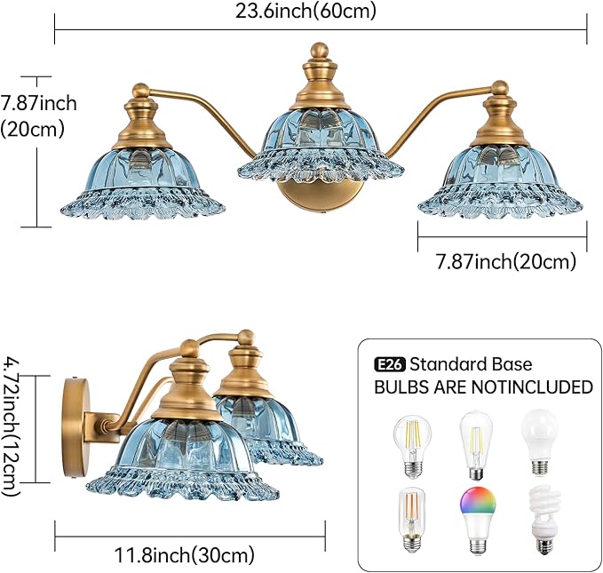 XIEDUN Brass Grey Blue 3 Light Vanity Light