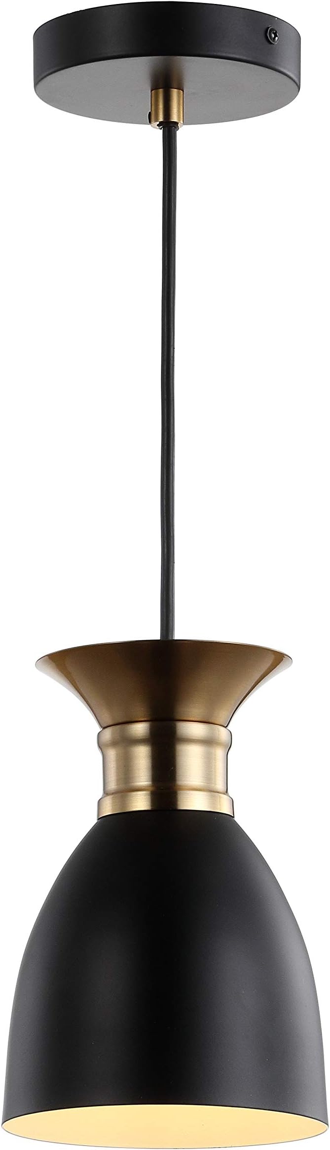 JONATHAN Y 5.75" Black/Brass Gold Modern Metal LED Pendant Light Fixture, Adjustable Hanging Ceiling Lamp for Kitchen Island Bedside, Metal Black Shade, LED Bulb Included JYL6136A