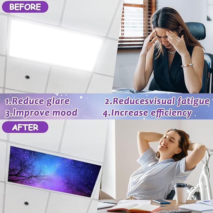 8 Pcs Fluorescent Light Covers with 80 Magnets Decorative for Classroom Ceiling Light 4 x 2 Feet Magnetic Light Covers Filter Easy Install for Office Hospitals & Home Drop Ceiling Supplies （Night）