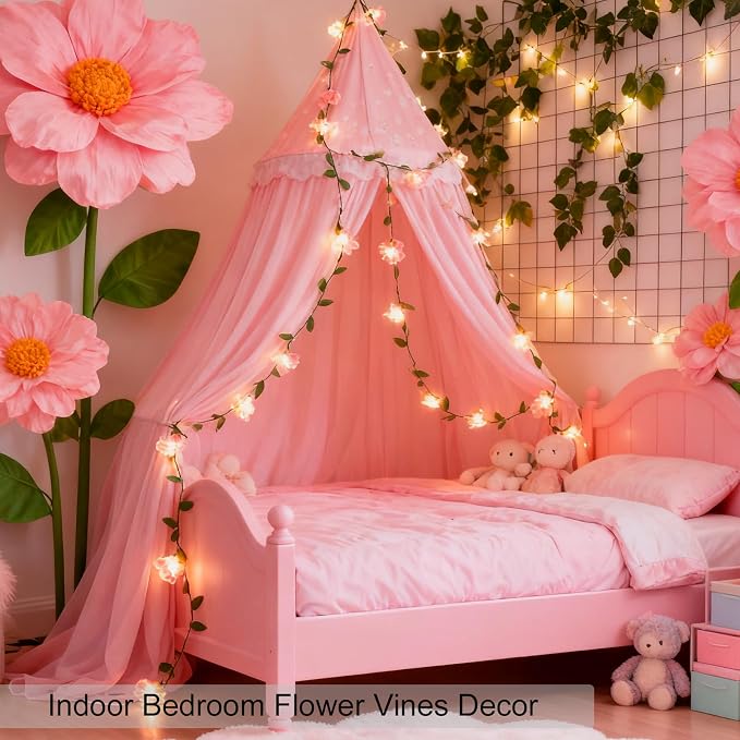 USB Plug-in 16.5ft Pink Cherry Blossom Flower Vine Fairy Lights Decorations | 50 Led Floral Leaf String Lights For Girl'S Bedroom, Window, Wall, Wedding, Birthday, Party, Christmas Hanging Indoor Decor