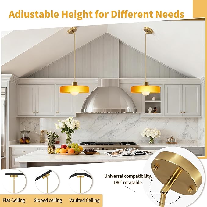 Pendant Lights Kitchen Island: Mid-Century Modern Hanging Light Fixture - Glass Pendant Lamp for Entryway Dining Room Over Table Bedside (Orange, 35cm/13.78inch)