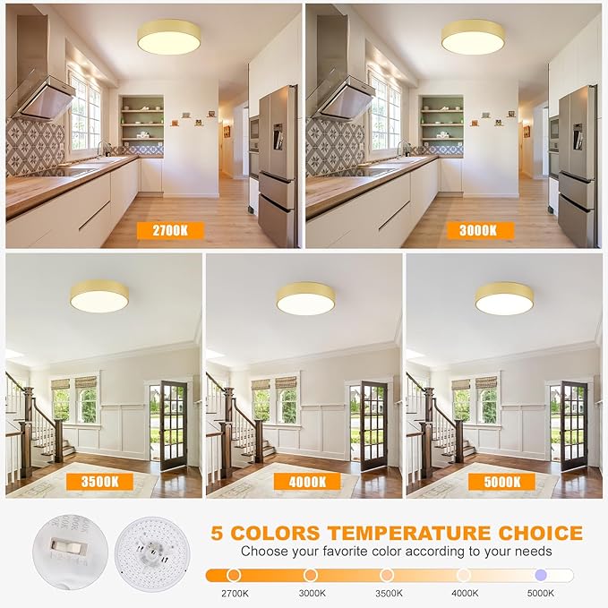 5CCT Modern Gold Close to Ceiling Light Fixtures,15.8 Inch Large Ceiling Lighting,Dimmable LED Ceiling Lamp for Bedroom, Living Room, Laundry Room