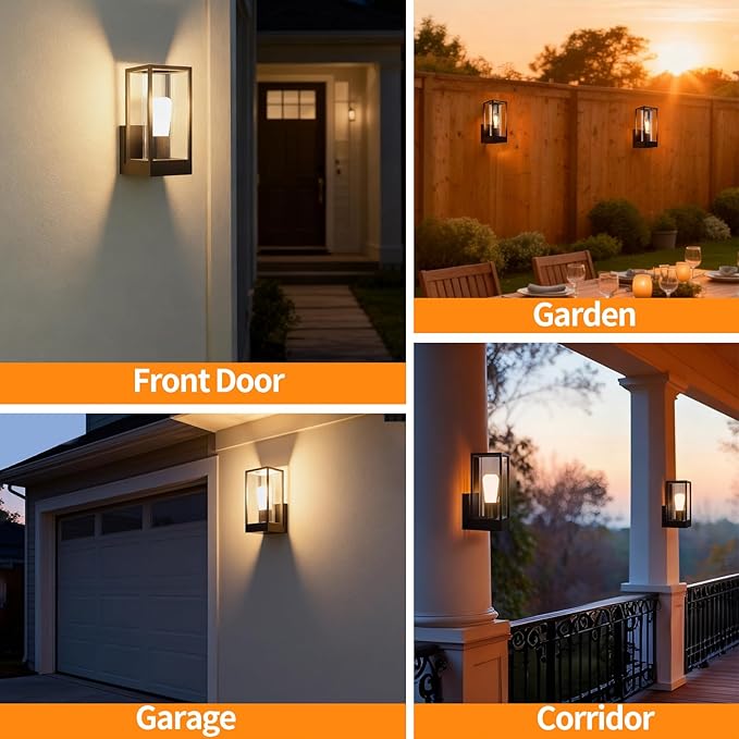 Outdoor Wall Light with Mount, Aluminum Waterproof Porch Light Fixture for Front Door, Patio,Black