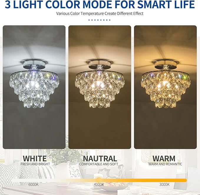CM MZY Mini Crystal Chandelier Ceiling Light Small, Modern Chrome Crystal Flush Mount Ceiling Light, E26 Base Farmhouse Ceiling Lighting Fixture for Bedroom Bathroom Closet Hallway Kitchen