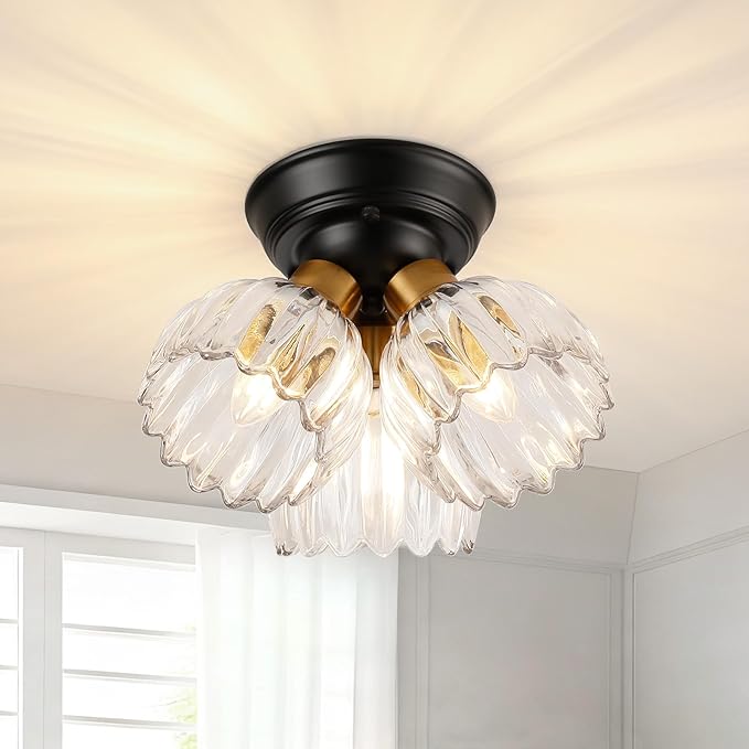 TALOYA Semi Flush Mount Ceiling Light,3-Light Close to Ceiling Light Fixtures with Clear Tulip Glass Shades Modern Farmhouse Lighting Fixtures for Hallway Corridor Kitchen Bathroom Bedroom Passway