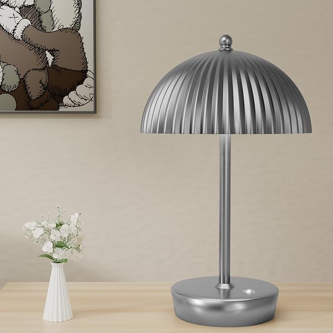 Tripod Table Lamp, Small Cute Bedside Lamp with Linen Beige Lampshade, Nightstand Lamp for Nursery, Bedroom, Kid Room, Living Room, Light Brown Wooden Base