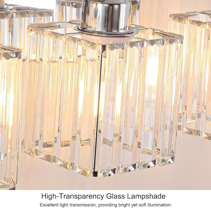 Lxybcce 18.8 Inch Bathroom Vanity Light with Clear Crystal Shades, 3-Light Chrome Modern Fixture for Mirror, Easy Installation & Dimmable Lighting, Shadow-Free Illumination for Bathroom Mirror Decor