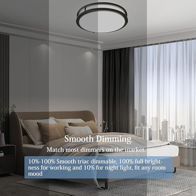 OOWOLF 10 Inch 24W LED Ceiling Lights, 5000K Brightness Adjustable Flush Mount Ceiling Light, Super Bright Matte Black Lighting Lamp Fixture for Bedroom Bathroom Dining, 2-Pack, Daylight White