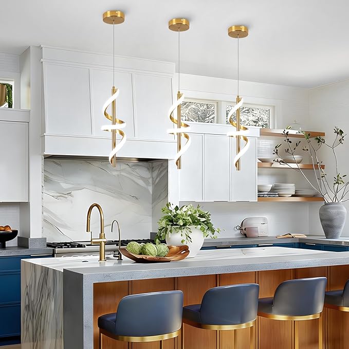 CANEOE Pendant Light Fixtures, Adjustable Modern Pendant Light for Kitchen Island Small Pendant Lighting for Kitchen Island Dining Room Bar Living Room Bedroom,1 Pack (Gold,Dimmable)
