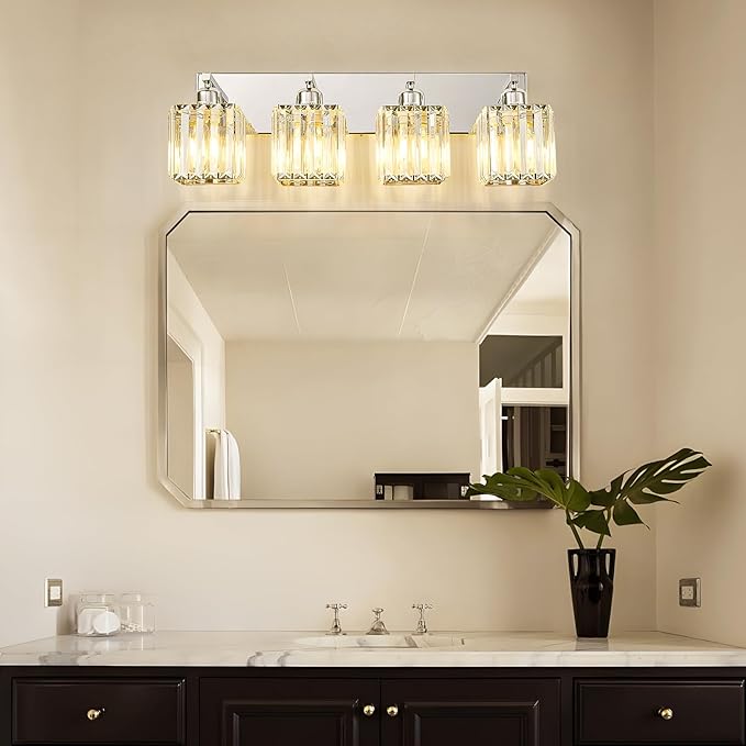 Bathroom Light Fixtures Crystal Modern Vanity Lighting Fixtures 4 Light Chrome Bathroom Vanity Light