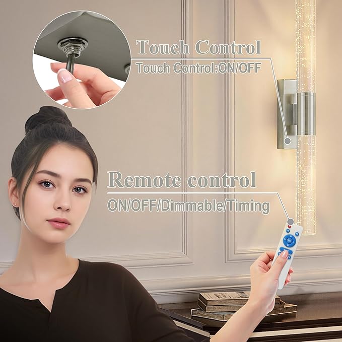 camuucci Battery Operated Wall Sconces Set of 2 Rechargeable Battery Powered Wall Light with 12000mAh Not Hardwired Dimmable Wall Lamp Fixtures for Bedroom Living Room Silver 20.9 Inches