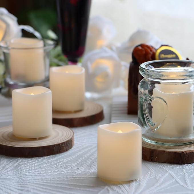 12 Pack Flameless Votive Candles Flickering Electric Fake Candles LED Battery Operated Tea Lights for Home Wedding Decor Party Table Halloween Christmas Decorations, Warm White Glow