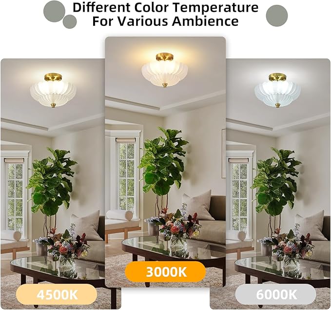 Semi Flush Mount Ceiling Light, 11.8 Inch Gold Vintage Hallway Light Fixture with Frosted Glass, Close to Ceiling Light for Bedroom Kitchen Living Room Bathroom Foyer, E26 Base