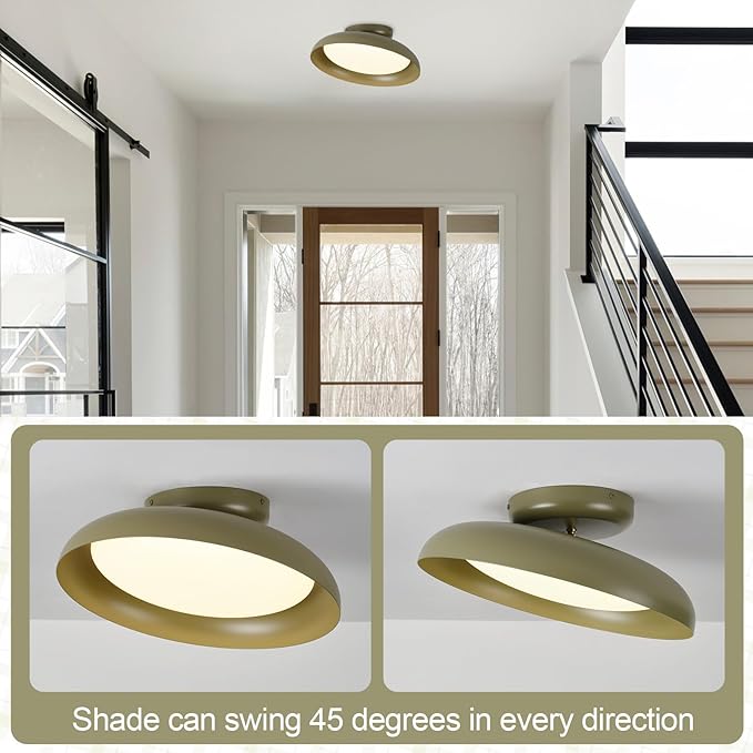 BISAMIYA Dimmable LED 15.7 inch Semi Flush Mount Ceiling Light, Modern Ceiling Light Fixture, Adjustable Angle Brass Accent, for Living Room, Laundry Room, Bedroom, 3000K/Warm White/22W