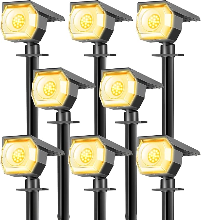Peasur 8 Pack Solar Lights Outdoor, Spotlights Outdoor Waterproof 3 Modes, 2-in-1 Auto On/Off Solar Spot Landscape Lighting Outside for Tree Plants Yard Garden Pathway, Warm White