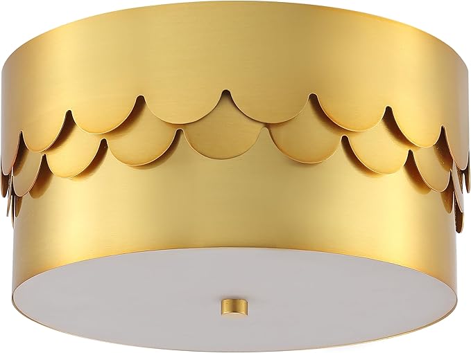 SAFAVIEH Lighting Collection Jimena Brass Gold 3-light 13-inch Drum Flush Mount (LED Bulbs Included)