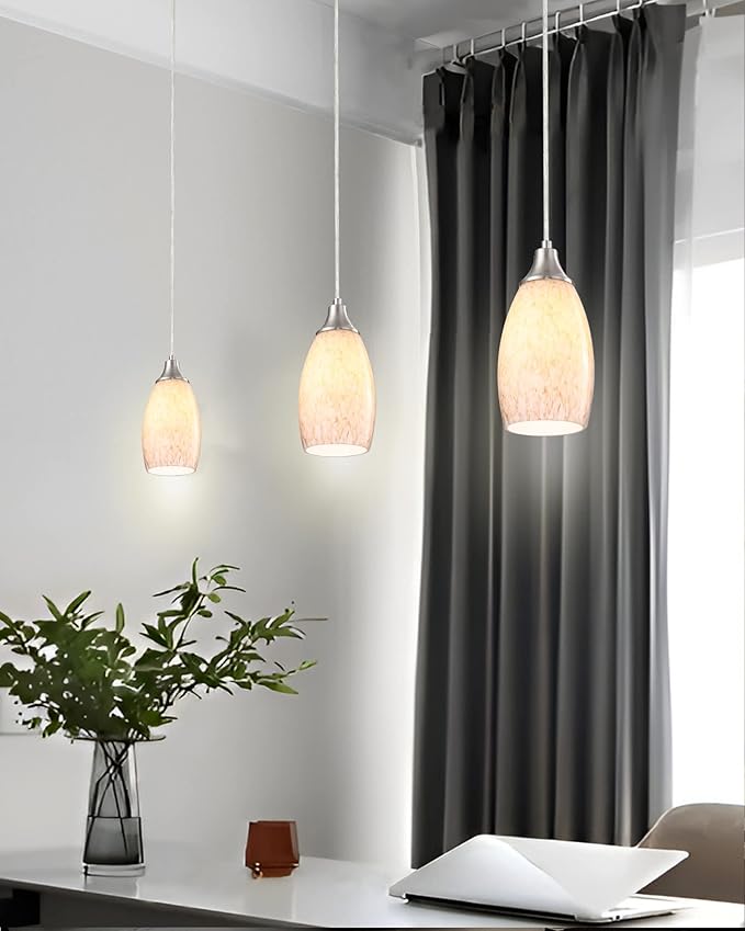 Mini Milk Glass Pendant Light,Handcrafted Beige Glass Pendant Hanging Light fixtures Small Pendant Light with Brushed Nickel Adjustable Cord for Kitchen Island,Bed Room,Hallway,Dining Room,Stairs