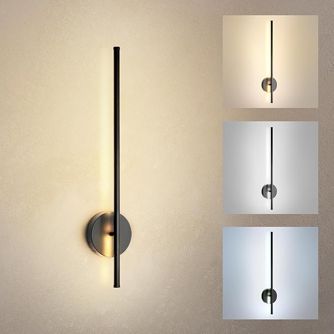 ASD LED 24" Linear Tube Wall Sconce, Modern Bathroom Light Bar | 3CCT, 360° Rotatable, Dimmable, ETL Listed | 8W 420LM 3000-5000K 100-277V | Bedroom, Hallway Vanity Lighting | Black