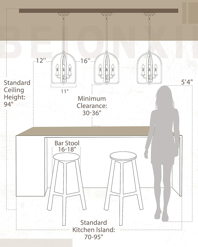 Beionxii 11 Inch Large Pendant Lights Kitchen Island, Black Pendant Lights Kitchen Island, 4-Light Farmhouse Hanging Lights for Kitchen Island, Dining Room, Foyer, Stairway, Hallway, BX-PL04BK