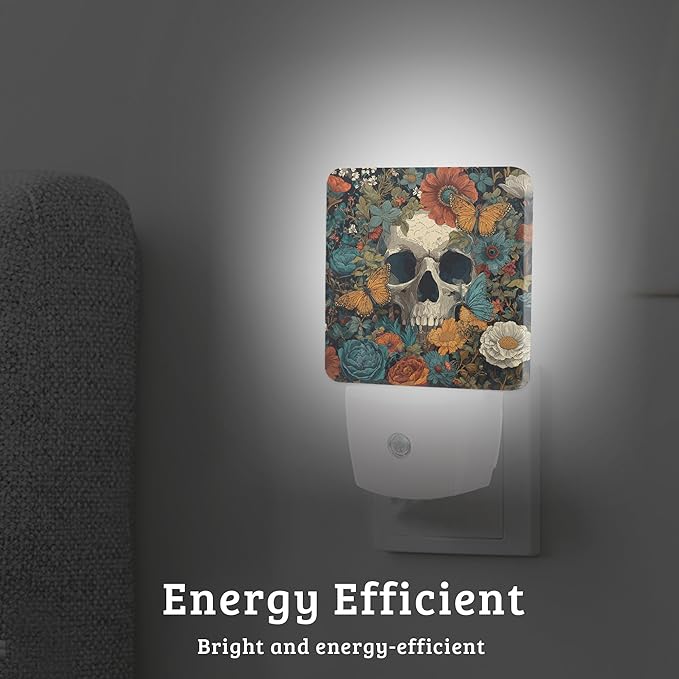 Skull Flowers Night Light, Plug-into Wall Nightlight Lamp with Dusk to Dawn Sensor, Led Lamp 0.5W Energy Efficient for Boys Girls Women Men Gifts, Home Decorative