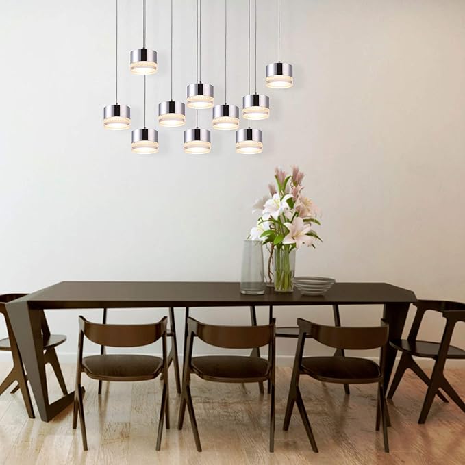 Jupiter 10 Mini Pendant Lighting Nickel - LED Hanging Light Fixture for Kitchen Island, Bar, Foyer - Cluster Pendants - Dimmable, Adjustable Wire, Lamp Bulb Included