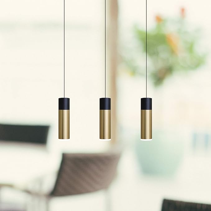 Vela 3 Mini Pendant Lighting Black-Brass - LED Hanging Light Fixture for Kitchen Island, Bar, Foyer - Cluster Pendants - Dimmable, Adjustable Wire, Lamp Bulb Included
