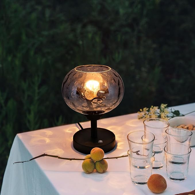 Touch Control Hammered Glass Table Lamp Matte Black Portable Dimmable Brightness Small Nightstand Light 3-Way Stepless Dimming Bedside Bedroom Living Room