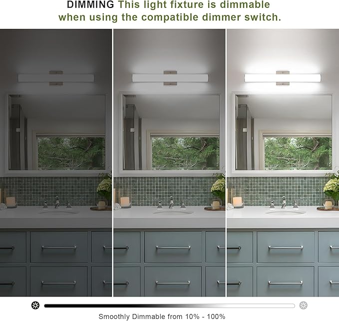 Brushed Nickel Vanity Lights 24 Inch 24W Bathroom Light Fixture LED Bathroom Vanity Lights Over Mirror Vanity Lighting Fixtures, Wall Light Fixtures, Daylight 5500K