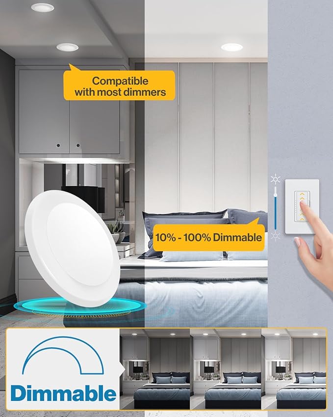 Sunco LED Disc Lights Ceiling 6 Inch, Flush Mount Disk Light, Recessed Can Lighting, 1050 LM, 15W (75W Equivalent), 5000K Daylight, Dimmable, Damp Rated ETL 4 Pack.