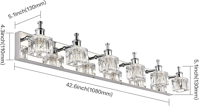 PRESDE Modern 6 Light Bathroom Vanity Lights for Bathroom Lighting fixtures Over Mirror LED Chrome Crystal Vanity Wall Light