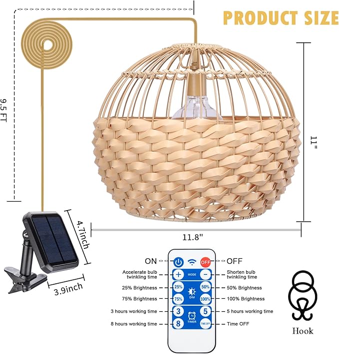 Outdoor Chandelier Solar Pendant Light Outdoor Hanging Lantern Solar Outdoor Chandelier with Remote Dimmable for Porch Patio Gazebo Garden Yard Decoration Nature