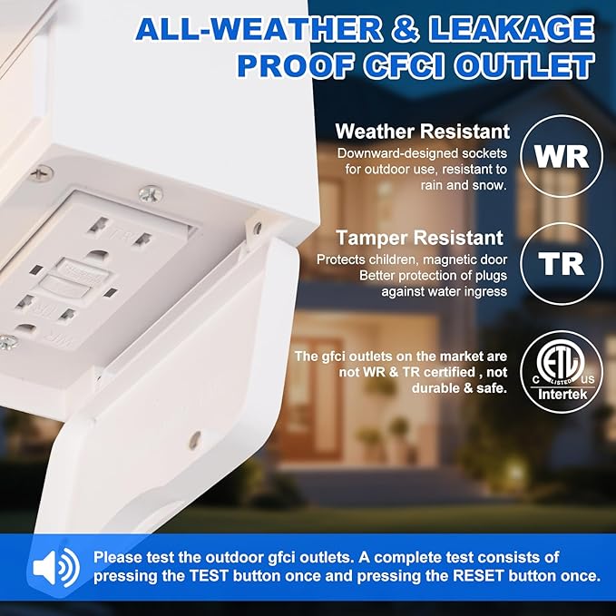 White Porch Light with GFCI Outlet & Motion Sensor, Dusk to Dawn Outdoor Wall Light, Waterproof Aluminum Exterior Light Fixture for Front Door, Garage, Patio(1-Pack)