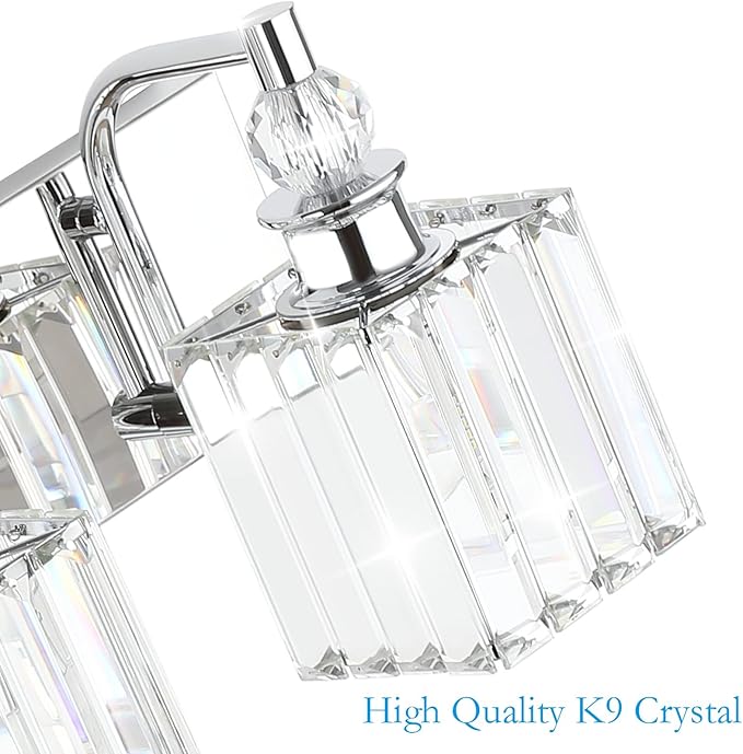 Ralbay Modern Crystal Vanity Light for Bathroom 4 Light 31.5''Chrome Bathroom Wall Lighting Fixtures Over Mirror