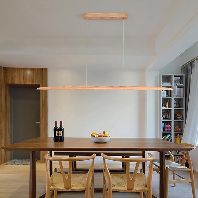 YISDESIGN 51" 36W Wood LED Linear Pendant Light Fixture Led Dining Room Light Dimmable Hanging Light Fixture for Dining Room Kitchen Island Pool Table Lights Natural Ash