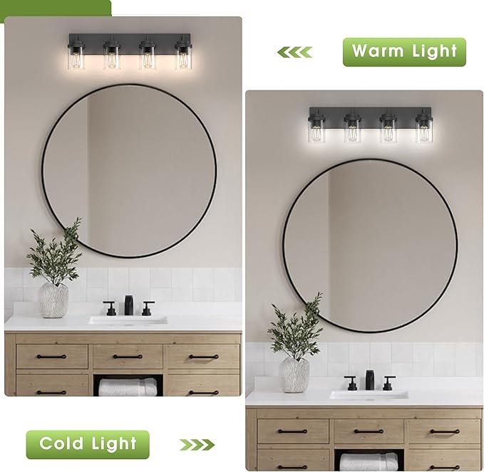 Espird Bathroom Vanity Light, 4 Light Matte Black Vanity Light with Clear Glass Shade, 30in Farmhouse Vanity Light, Bathroom Lighting Fixtures Over Mirror for Bathroom