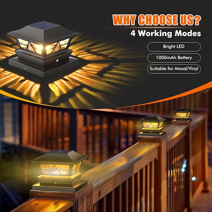 Solar Post Lights Outdoor Waterproof RGB Color Changing Modes Fence Post Cap Lights, Deck Post Lights Solar Powered for 4x4 5x5 6x6 Wooden or Vinyl Yard Garden Patio Decor, Black(8 Pack)