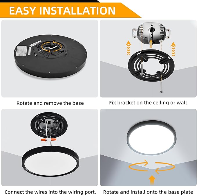 Hlite 6pack 12 inch Flush Mount LED Ceiling Light Fixtures, 24W 2400LM Super Slim, 3CCT Selectable (3000K/4000K/5000K), for Kitchen, Bedroom (Black)