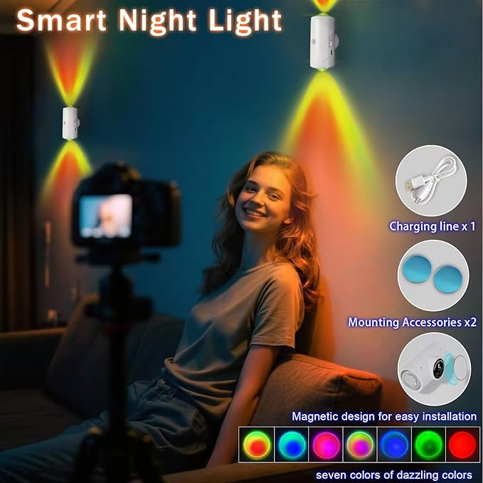 LED Wireless Wall Sconce with Color Changing, Motion Sensor Light Indoor, 1500mAh Rechargeable Battery Operated Wall Sconces for Bedroom Bedside Hallway Courtyard Doorway (white - 2 pack)
