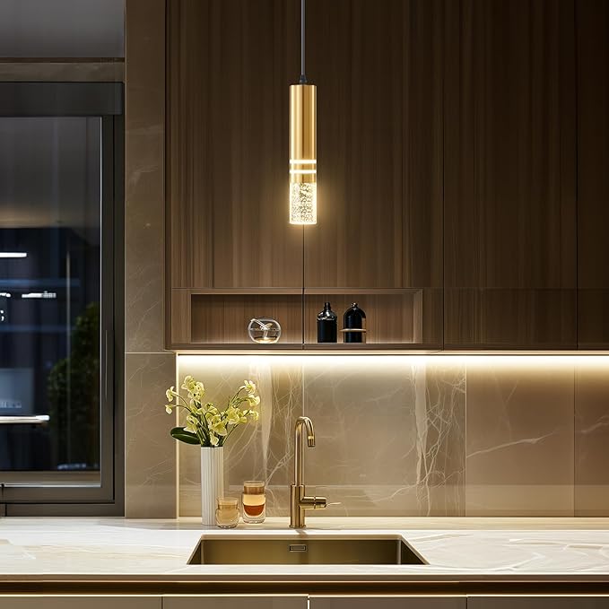 Pendant Lights Kitchen Island 12-Watt 1-Light Dimmable LED Gold Modern Hanging Mini Crystal Pendant Light for Kitchen Island