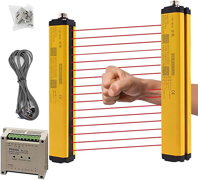CGOLDENWALL Safety Light Curtains Safety Protection Sensor Light Screen Beam Pitch 40mm, Beams 16, Sensing Height 660mm with Controller and Cable (Customizable)