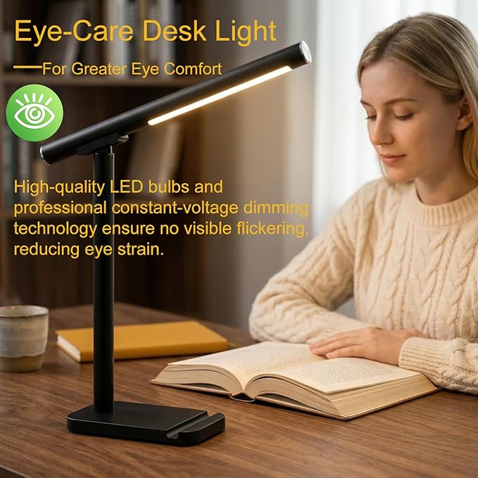 LED Cordless Desk Lamp, Touch Desk Lights with 3 Color Modes 5 Brightness for Home Office, Bedroom, Magnetic Night Lights with USB Charging Port, Eye-Caring Table Light for Study, Read, Work