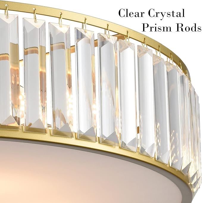 Modern 5-Light Gold Flush Mount Ceiling Light Crystal Glass Ceiling Lighting 20-Inch Luxury Crystal Light Fixtures for Bedroom Hallway Living Room