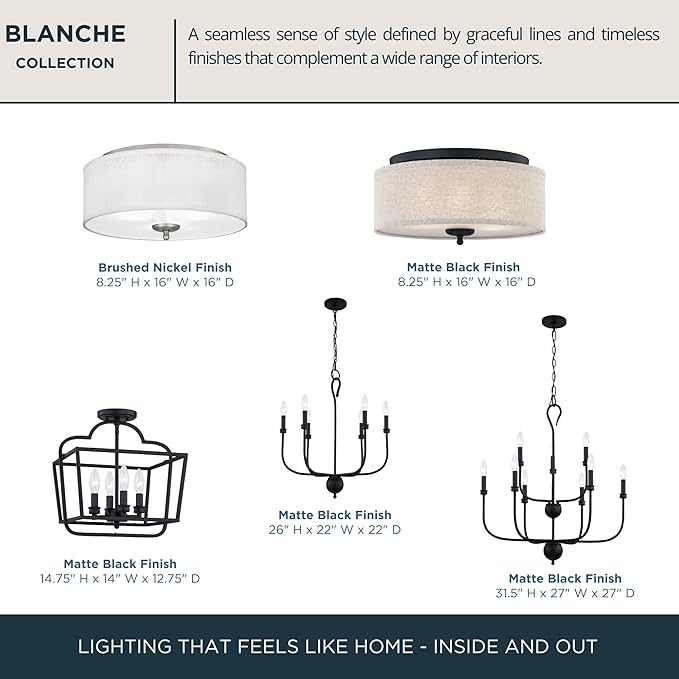 Quoizel Blanche 16" Flush Mount Ceiling Light with Premium Fabric Shade, Brushed Nickel, ETL Damp Rated for Kitchen or Bath