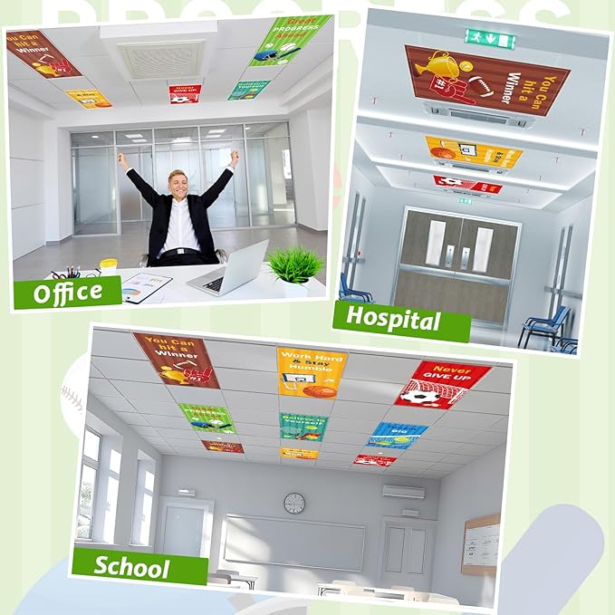 Wiooffen 8 Pcs Fluorescent Light Covers with 60 Magnets Decorative for Classroom Ceiling Lights 4 x 2 Feet Magnetic Light Cover Filter Easy Install for Office Hospital Home Ceiling Supplies (Sports)
