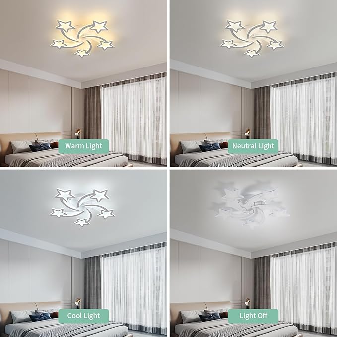 Goeco Kids Ceiling Light, 3 Light Modes (3000K/4500K/6000K) Modern Acrylic LED Close to Ceiling Light Fixture, White Star Shape Flush Mount Lamp for Kids Room, Nursery, Bedroom, Living Room