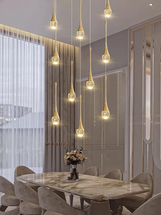 ykolupty Rectangular Chandeliers for Entryway Gold Dining Room Lights Fixture Raindrop Crystal Chandelier for Staircase Hallway Foyer