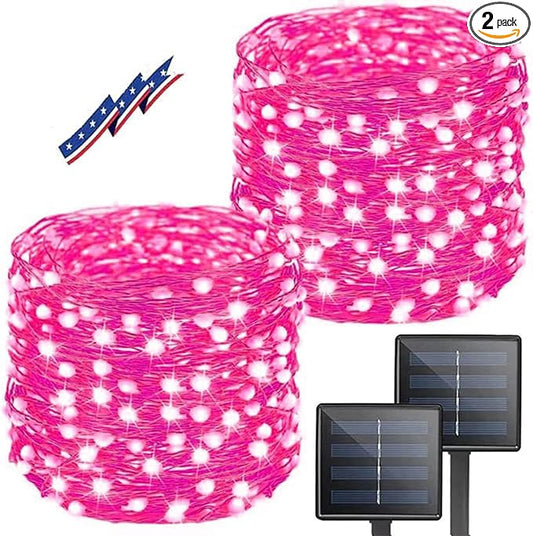 Solar Pink Valentine String Lights Outdoor, 2-Pack Total 80FT 200 LED Solar Twinkle Lights Outside Waterproof Copper Wire 8 Modes Fairy Lights for Garden Tree Party Birthday Xmas Valentines Day Decor