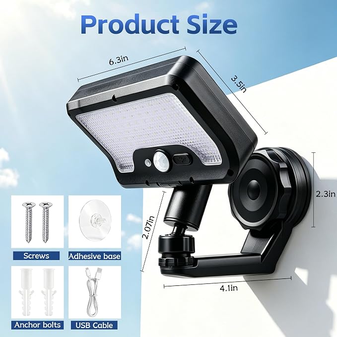Akynite Magnetic Solar Lights Outdoor, 92LED 600LM Solar Security Light with Motion Sensor, IP65 Waterproof RV Exterior Lights with 4 Lighting Modes USB Charge for Deck Patio Camper Exterior Wall