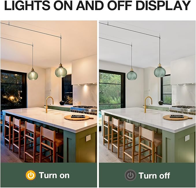 Modern Plug in Hanging Light, 7.8 Inch Glass Pendant Light with 14.76 FT Adjustable Plug in Cord, Vintage Green Hanging Lamp for Dining Room Bedroom Kitchen Island Bathroom E26