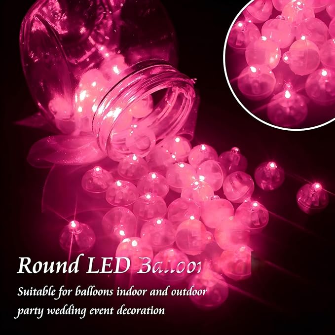 100pcs Balloon Lights Mini Led Lights Round Long Standby Time Paper Lantern Balloons Lighting for Birthday Party Christmas Halloween Decoration (Pink, 100 PCS)